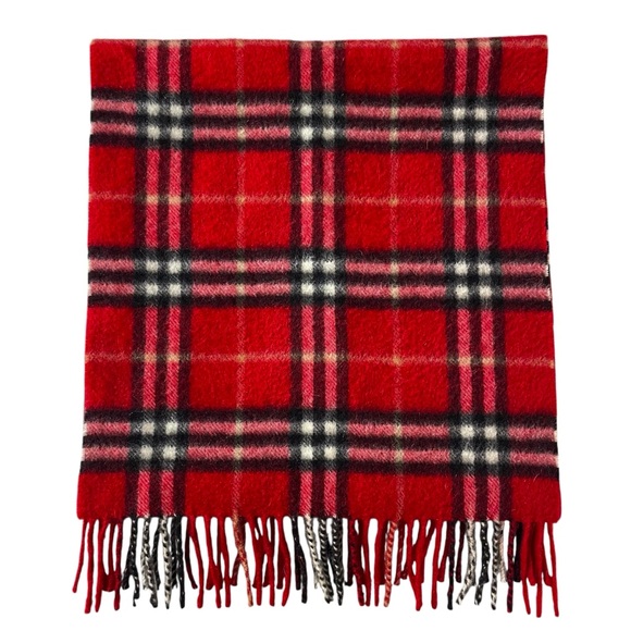 Burberry Runway Check Plaid 100% Cashmere Unisex Fringed Scarf Currant Red - Picture 4 of 7